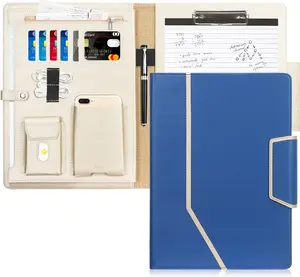 Blue A4/Letter Size Business Padfolio with Clipboard, Document Sleeve, Card Holders & Organizers