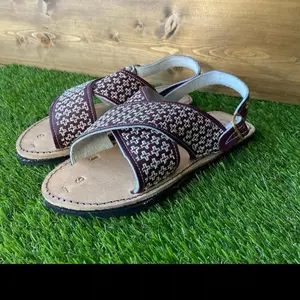 Mexican Crossed Huarache Sandals - Brown & White Patterned Comfortable Summer Footwear
