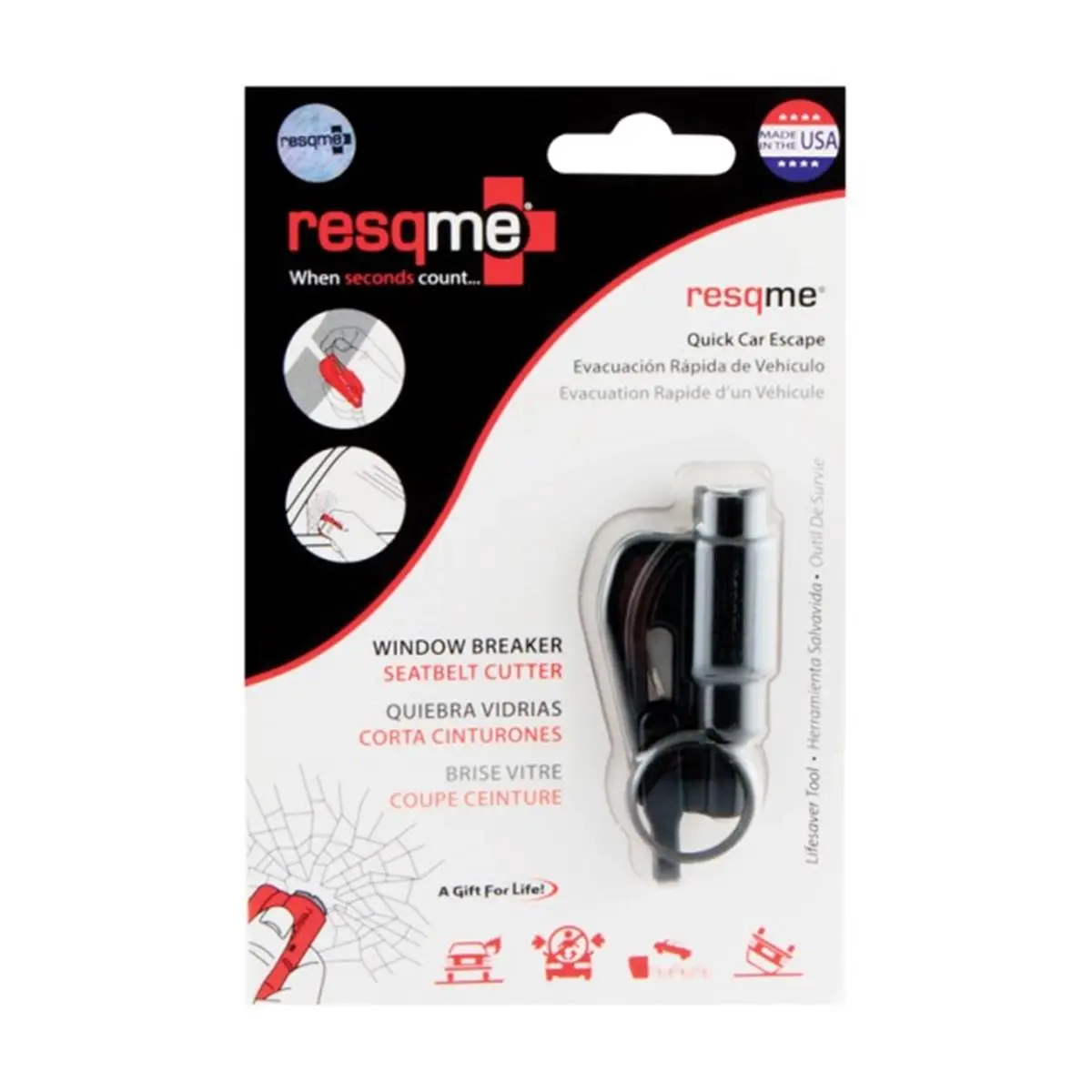 212 MAIN High Quality Emergency Escape Keychain Tool, Clip-Detachable Public Safety Car Rescue Tool, Resqme 110.100.01, Black