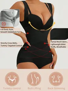 Women's Low Cut Shapewear Bodysuit, Seamless Smoothing-Style One Piece Bodywear With Structured Bust Area For Daily Outfits