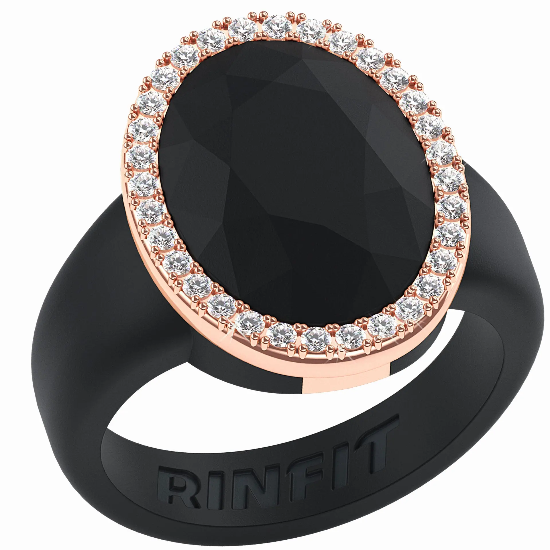 Oversize Oval Silicone Ring with Metal Frame & Stones by Rinfit Oversize Oval Silicone Ring with Metal Frame & Stones by Rinfit