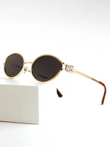 Fashion Oval Cut-Out Sunglasses, Trendy Metal Women's Shades, Outdoor UV Protection Eyewear, Casual All Seasons Glasses