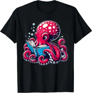 Octopus Reading Book Kraken Sea Animal T-Shirt