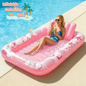 2026 Inflatable Tanning Pool Rafts for Adults, 70" x 46" Pool Floats with Pillow, 4-in-1 Suntan Tub Raft Floatie, Sunbathing Bed Lounge for Water Backyard, Blow up Kids' Ball Pit, Pink tiktokshopspringglowup
