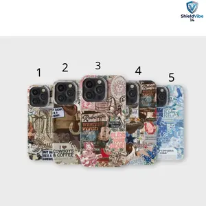 [ShieldVibe 14] Cowgirl Aesthetics Retro Western Rodeos Tough Case for iPhone 17 16 15 14 13 12 11 Pro Max Plus XR XS 8 7 SE Coastal Cowgirl Collages Dual Layer Shockproof Protective Cover