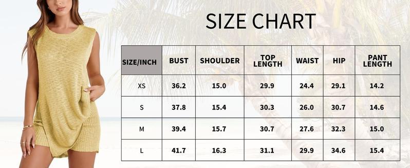 Mundoven Women's 2 Piece Outfits Summer Knit Sweater Set Sleeveless Tunic Top Matching Shorts Trendy Beach Vacation Sets Loungesetwomen Suits Clothes