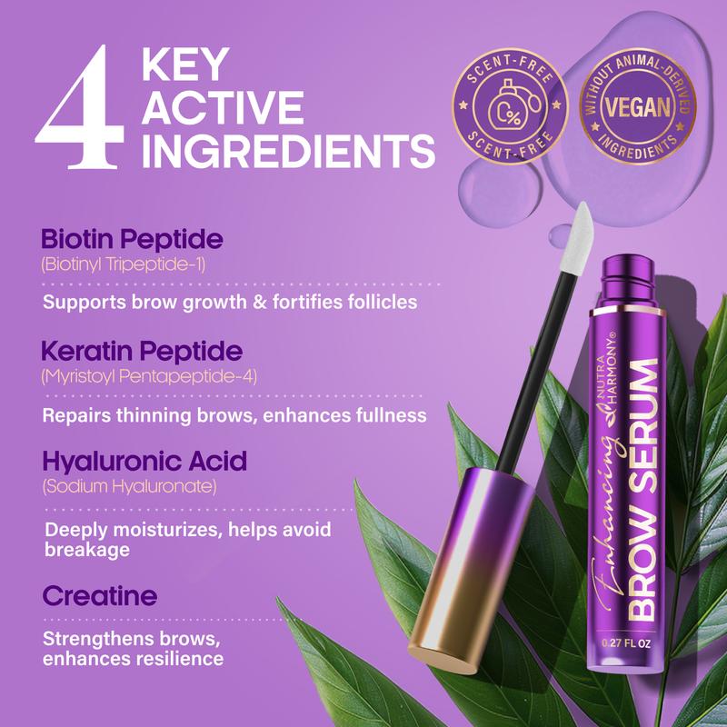 Enhancing Brow Serum for Eyebrow Growth with Keratin & Biotin Peptides, Hyaluronic Acid, Creatine, and Castor Oil for Fuller, Thicker Brows, Strength & Nourishment Treatment, Non-Irritating Vegan, 8ml