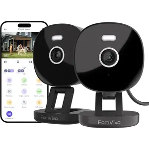 2K Security Camera Wired, Outdoor/Indoor for Home, Pet, Baby, Nanny, IP65 Waterproof Color Night Vision, White Light & Siren, Recording, Motion Detection, Compatible with Alexa,Black-2P Card Button Button Crystal Micro Crystal