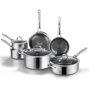 SNOWCLAD 10-Pcs & 14-Pcs Hybrid Cookware Set with Lids – Nonstick Stainless Steel Pots and Pans Set, Dishwasher Safe, Induction Ready, Non-Toxic & PFOA Free #SummerWins