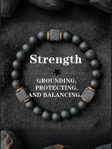 Agate Obsidian Hand Chain Bracelet, 8mm Root Chakra Stone, Matte Finish Men's Energy Jewelry, Premium Bracelet, Boost Confidence & Stability