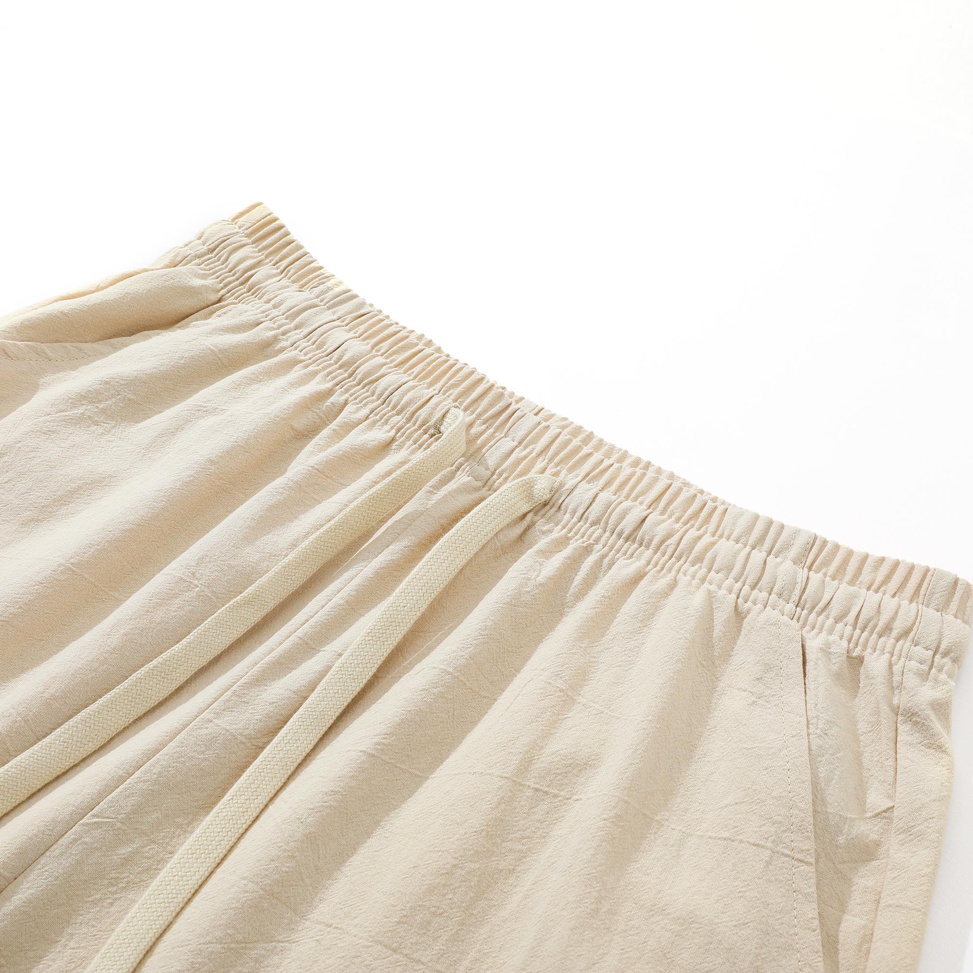 3-Pack Men’s Linen-Cotton Cropped Pants, Loose Fit, Elastic Waist, Drawstring, Breathable Summer 3/4 Shorts