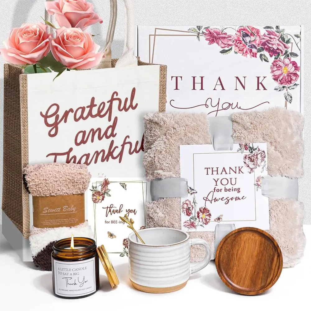 Thank You Gifts for Women,Employee Appreciation Gift,Thank You Gift Basket for Teachers, Nurses, Coworkers, Friends,Boss,Includes Blanket, Mug, Candle, Coaster