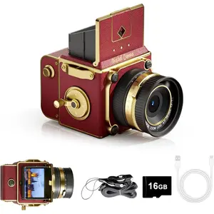 Digital Camera, 64MP 2.7K Retro Point and Shoot Camera with Autofocus, 2" IPS -Level Screen & 16GB TF Card, 16X Zoom Compact Photography Camera for Beginners  Red