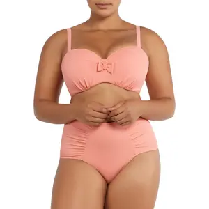 PARFAIT VIVIEN BIKINI SET - S8162 WOMENS BALCONETTE BIKINI TOP UNDERWIRE VINTAGE INSPIRED SWIMWEAR AND S8165 Womens High Waist Bikini Bottom Full Coverage Retro Swimwear - PINK BLUSH