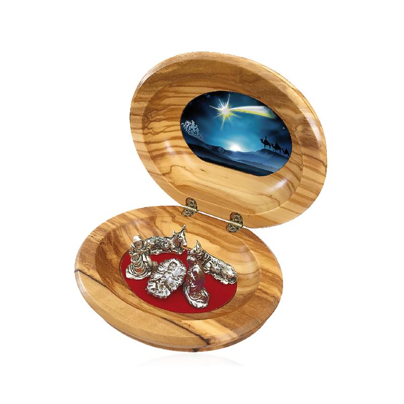 Olive Wood Nativity Scene, Size 5x2.5 Inches