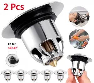 2-Pack Universal 2-in-1 Bathroom Sink Drain Stopper – Pop-Up Design with Removable Stainless Steel Hair Filter & Anti-Odor Seal – Fits Most Sinks, Easy Install, No Tools Needed