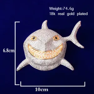 European And American Hip-Hop Big Shark Animal Pendant Necklace, Unisex Copper Inlaid Zircon Hip-Hop Rock Jewelry