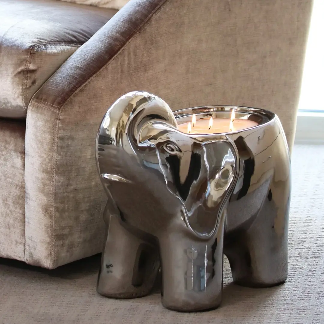 Silver Grand Elephant Candle - Unscented Handmade Decorative Candle - Aroma