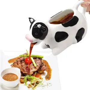 11oz/300ml White Ceramic Gravy Boat Milk Cow Sauce Jug with Smooth Handle Perfect for Salad Dressing Broth Cream Milk Unique Artwork for Your Kitchen