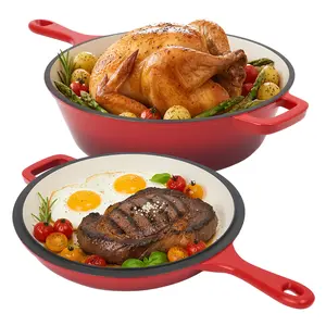 2 in 1 Cast Iron Dutch Oven Pot with Skillet Lid, 3+1.5qt Enamel Dutch Oven Dual Handle, All-in-One Cookware