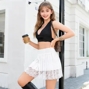 Summer Lace Mini Slip Skirt for Women – Floral Pleated A-Line Design with Elastic Waist, Lightweight Soft Fabric, Boho Chic Festival Skirt for Concert, Country Western Fashion, Y2K Trend Outfit, Spring Easter Dress Look