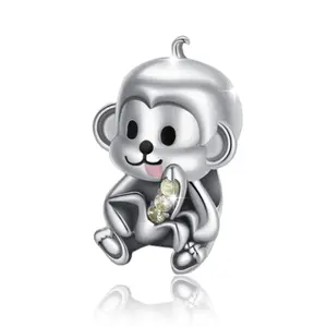 PARCOM A stylish S925 silver-plated cute monkey charm, suitable as an accessory for both bracelets and necklaces. Women's accessories, Valentine's Day gifts for girlfriends