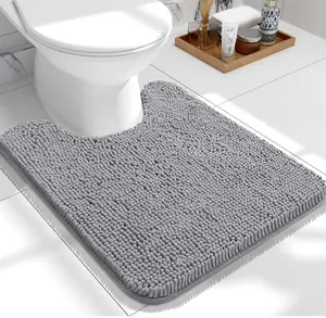 OLANLY Toilet Rugs U-Shaped 24x20, Extra Soft Absorbent Chenille Contour Bathroom Rugs for Toilet, Dry Quickly, Machine Washable, Non-Slip Bath Mat, Grey