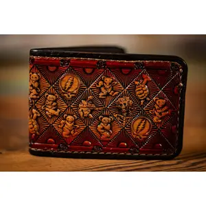 Handcrafted Leather Wallet with Stealie, Terrapins, Dancing Bears, & Bertha Skeleton - Multiple Color Schemes