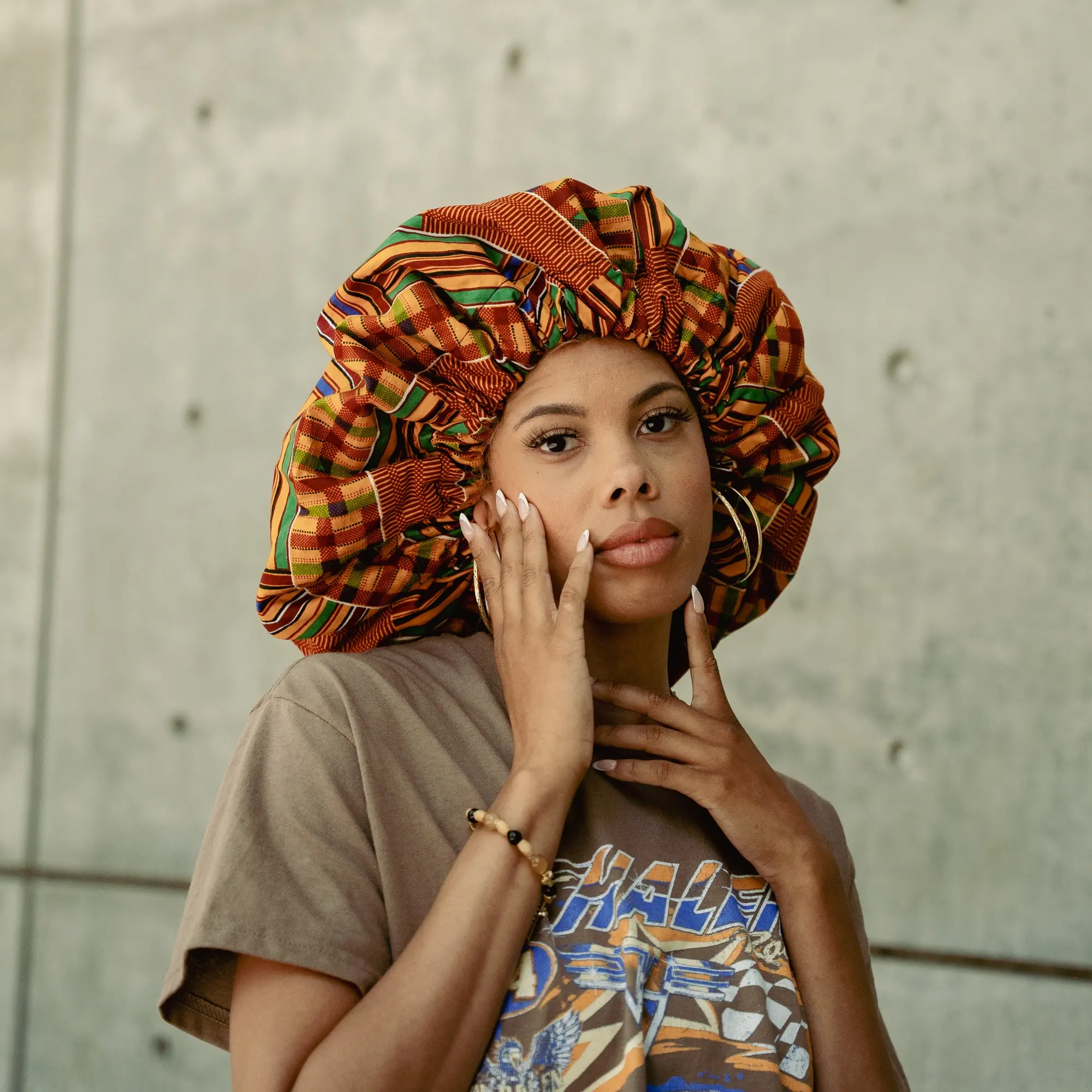 BabaAfrik Handmade Kwesi Kente Print Bonnet