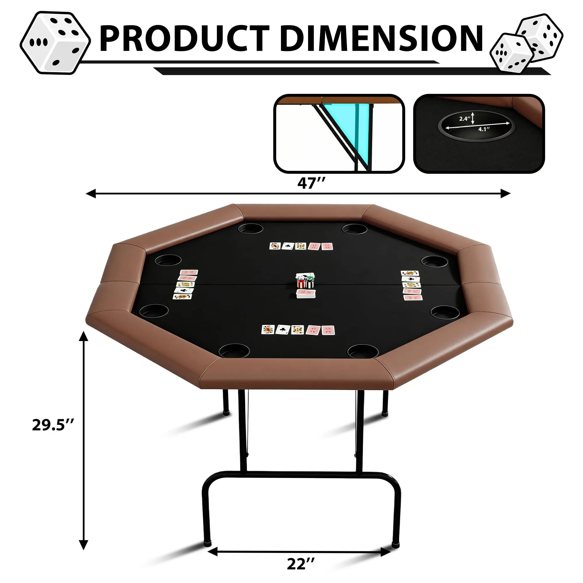 Garvee Professional 8-Player Collapsible Octagon Poker Table - Casino-Style Gaming Furniture with Padded Armrest, Waterproof Felt, Sturdy Iron Legs, 8 Cup Holders - Ideal for Living Room, Texas Hold'em