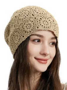 Women's Ditsy Floral Knit Beanie Hat, Sweet Casual Style, Loose-Fitting Design, Perfect for Travel & Daily Wear, All-Season Accessory