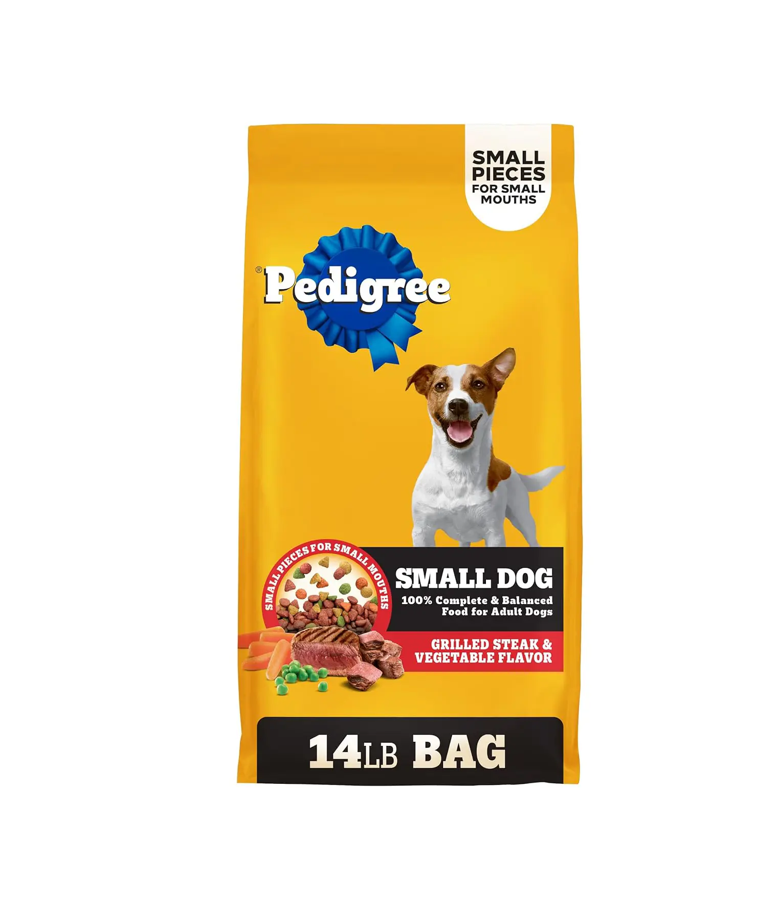 Pedigree Dry Dog Food for Adult Small Dogs, Grilled Steak and Vegetable Flavor, 14 lb. Bag