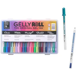 Gelly Roll Gel Pens  Gift Set  Ink Pen Set  Art  Holiday Gifts  DIY Projects  Assorted Point Sizes with Storage Case  Assorted Colored Ink with Special Effects  74