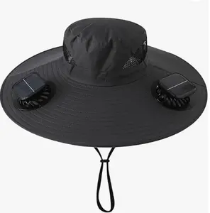 Black Solar Fan Sun Hat with 2 Cooling Fans, Instant Heat Relief, Wide Brim UV Protection for Hiking, Fishing & Outdoor Activities