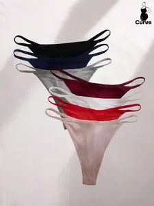 Plus Size Solid Thong, Soft Comfy Breathable Drop Waist Knicker for Daily Wear, Women's Underwear for All Seasons