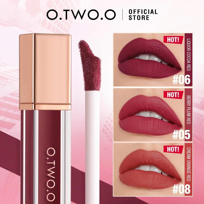 O. tw O.O liquid lipstick lip gloss 12 colors waterproof lightweight long-lasting matte lip stain lip glaze,red cherry 47 lashes,poppi cosmetics lip combo,[in stock] Makeup Smooth
