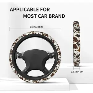 14.515 Inch Universal Steering Wheel Cover| Brown Cow Print, NonSlip Western Style for Drivers