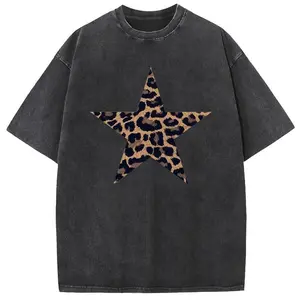 Acid Washed Shirts Five-Pointed Star Oversized Half Short Sleeves Casual Printed Graphic Tee Summer Comfortable Cotton