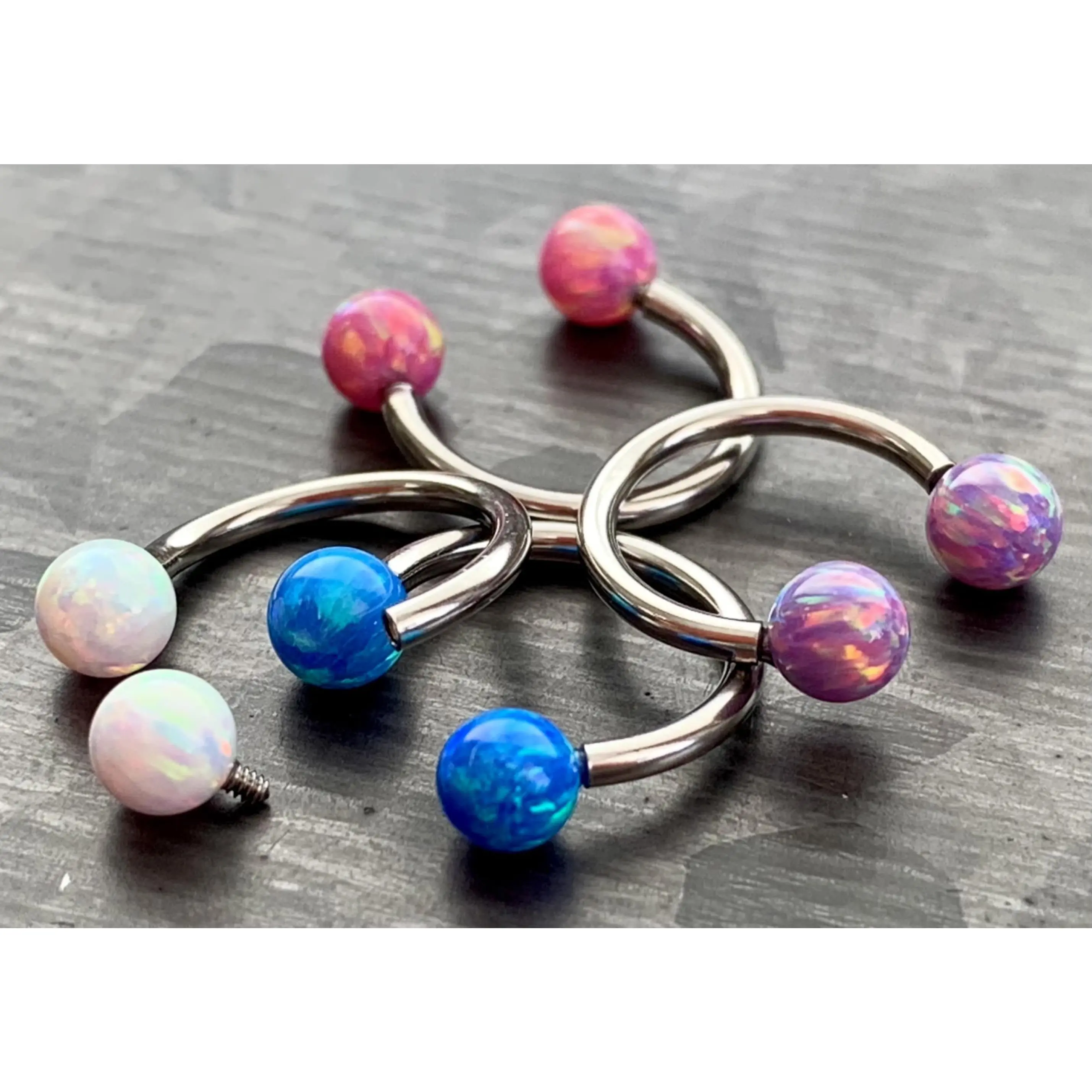 1 Piece of Opal Balls Circular Horseshoe Septum Ring - 16g, 14g - Internal Diameter 8mm, 10mm, 12mm