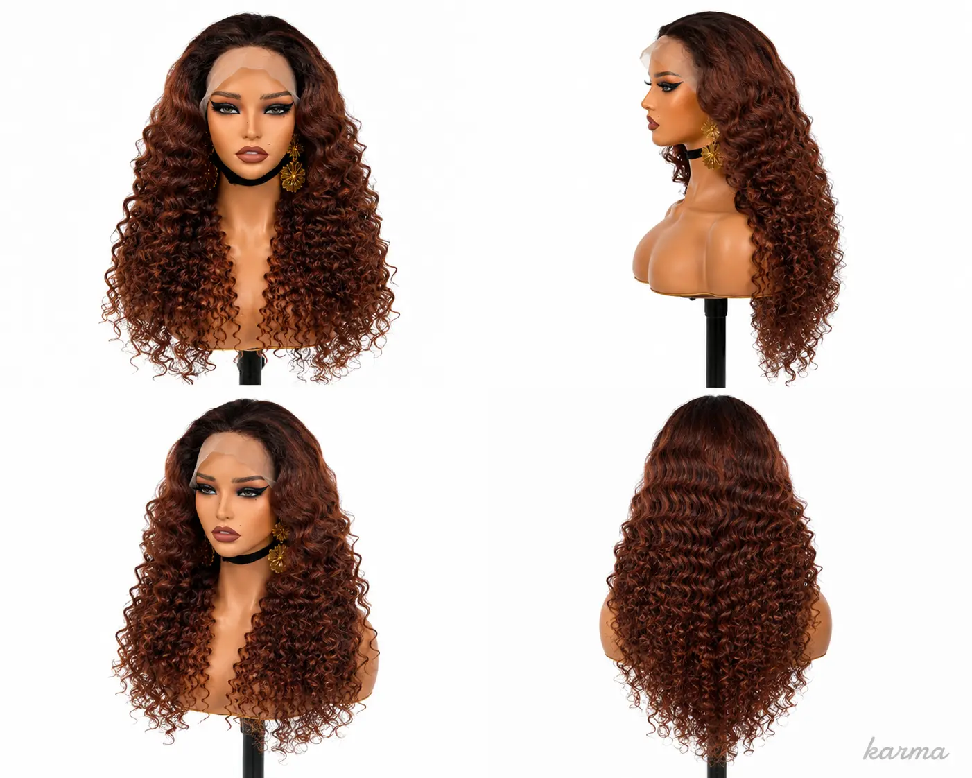 Radiance 13x4 Lace Front Curly Blend Wig, Warm Auburn Brown, Glueless Heat Resistant Long Curly Wig