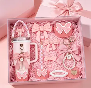 Bling Cup Accessories for Stanley 30oz 40oz Tumbler with Handle, including Bow Straw Topper Cover, Straw Bow Decorate, Leather Water Bottle Handle Strap, Boot (Pink)