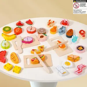 Wooden Cutting Food Toy, 1 Set Fruit Or Vegetable Or Seafood Design Simulated Cutting Toy, Reusable Pretend Play Toy for Boys & Girls