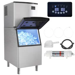 Exquimac Commercial Ice Maker 500LBS/Day, 400LBS Storage, ETL Approved Stainless Steel Ice Machine with Auto-Clean & Adjustable Thickness for Restaurant/Bar