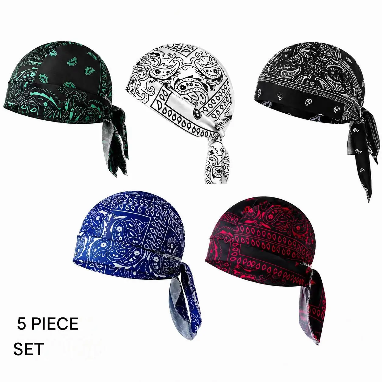 [Summer Style] 5-Piece Set of Modern Headwraps and Caps: Pirate-style biker headwrap and safety helmet liner. Features an elastic fit and is hand-washable; a multifunctional outdoor headwear accessory ideal for athletes and outdoor enthusiasts.
