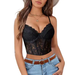 Avidlove Lace Bralette for Women V Neck Bustier Corset Tops with Underwired Racerback Adjustable Strap Crop Top SpringStatements
