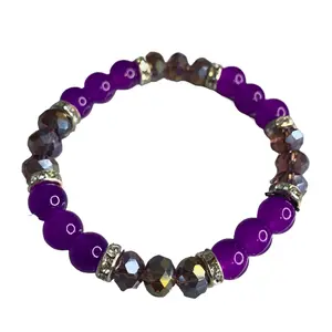 Purple glass beaded bracelet | with rhinestone bead spacers