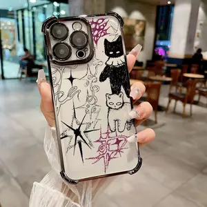 Fashion Ins Korean style cat Y2K Phone Case Suitable for iPhone 17 16e 16 15 14 13 12 11 Mini Pro Max Air X XR XSMAX 8 7 Plus Anti Fall Transparent Soft Back Cover