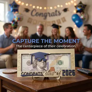 2026 Graduation Cash Gift Wooden Money Holder Frame，Graduation 2026 3D Souvenir Desktop Ornament, Unique Wooden Gift Box for Class of 2026, Creative Graduation Table Decor-MM
