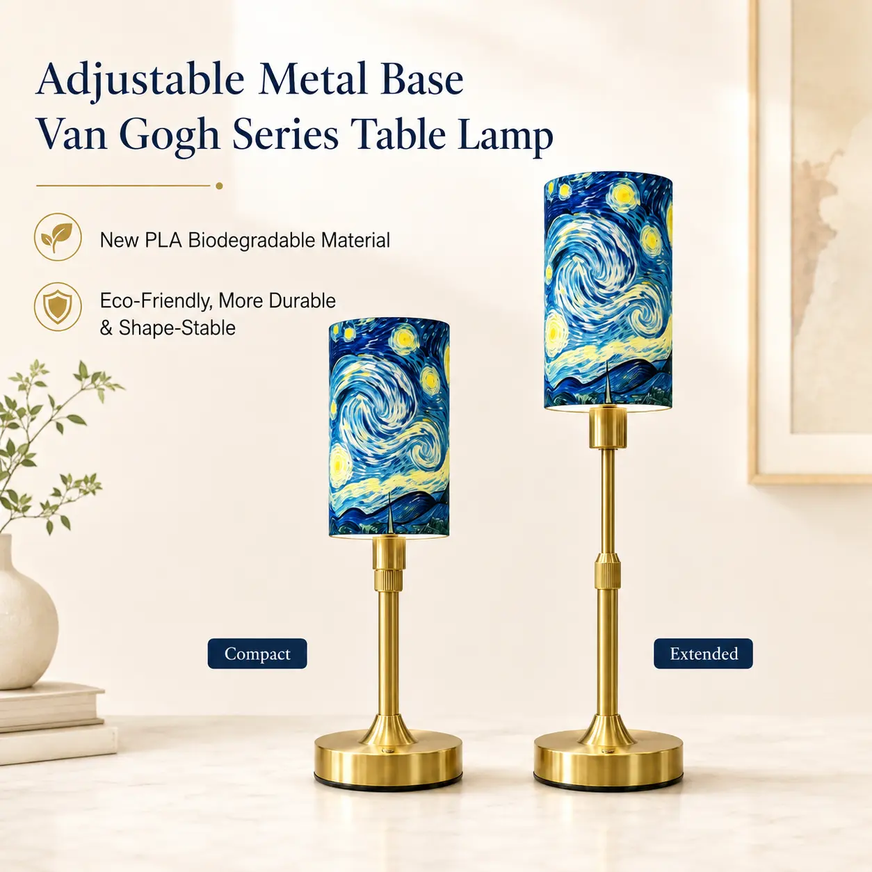 Customizable adjustable desk lamp, supports shade design, touch button, 2000 mAh high-capacity battery, rechargeable wireless model, metal base, PLA eco-friendly material