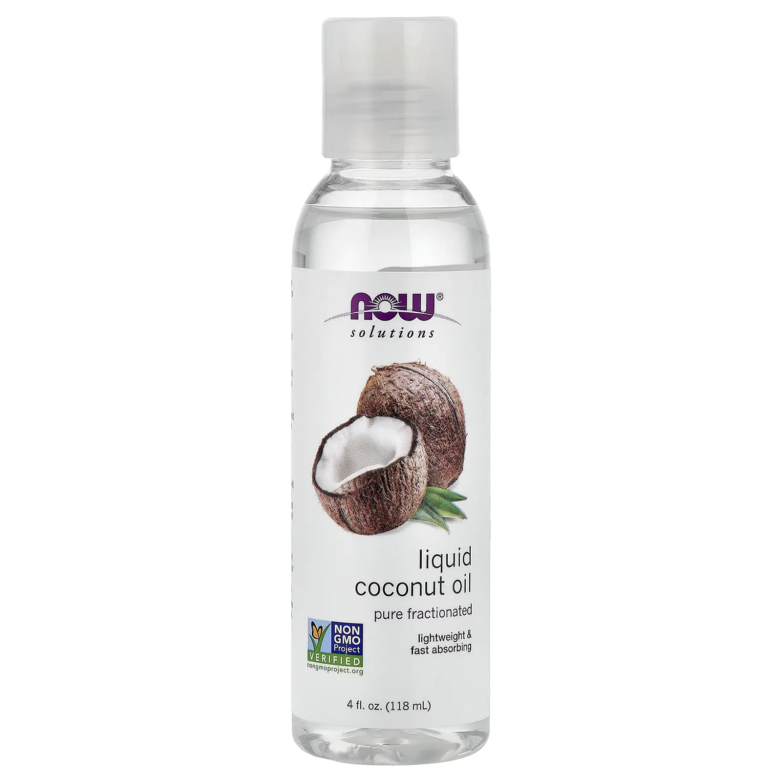 NOW Foods Solutions, Liquid Coconut Oil, Pure Fractionated, 4 fl oz (118 ml)